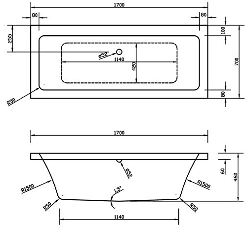 Technical image of Hudson Reed Suites Bathroom Suite With Toilet, Basin & Bath (1700x700).