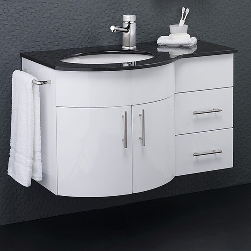 Larger image of Hudson Reed Ellipse Wall Vanity Unit With Granite Top. Left Handed, 870x550mm.
