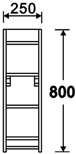 Technical image of Hudson Reed Ellipse Bathroom Shelves Unit (White).  Size 250x800mm.