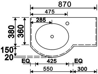 Technical image of Hudson Reed Ellipse Wall Hung Bathroom Furniture Pack (Left Handed, Granite).