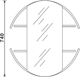 Technical image of Hudson Reed Sphere Round Mirror Cabinet & Shelves (Black).  740mm.