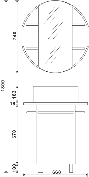Technical image of Hudson Reed Sphere Bathroom Furniture Pack (Black Granite Worktop).