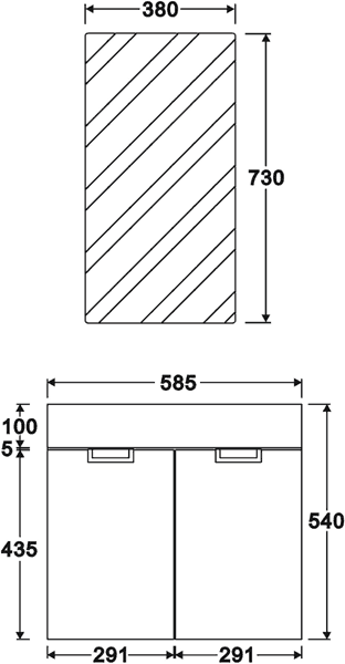 Technical image of Hudson Reed Quintus Wall Hung Furniture Pack (Black & White).