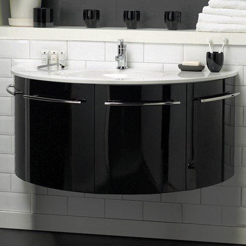 Larger image of Hudson Reed Moon Wall Hung Vanity Unit With Ceramic Top (Gloss Black).