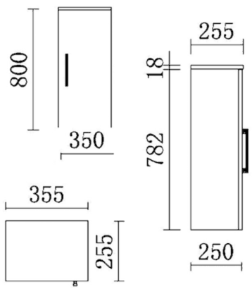 Technical image of Hudson Reed Grove Storage Cabinet (Walnut). Size 350x800mm.