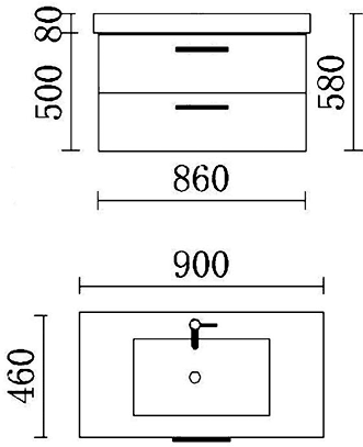 Technical image of Hudson Reed Grove Wall Hung Vanity Unit With Ceramic Top (Walnut).