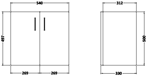Technical image of Ultra Liberty Wall Hung Vanity Unit, Reversible Basin (Black). 550x450x330mm.
