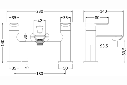 Technical image of Nuie Limit Bath Shower Mixer Tap With Kit (Chrome).