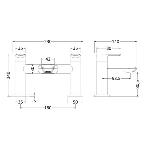 Technical image of Nuie Limit Basin & Bath Filler Tap Pack (Chrome).