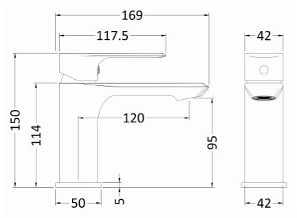 Technical image of Nuie Limit Basin & Bath Filler Tap Pack (Chrome).