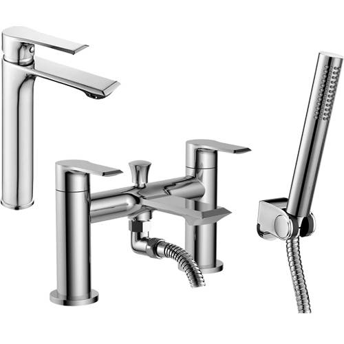Larger image of Nuie Limit Tall Basin & Bath Shower Mixer Tap Pack With Kit (Chrome).