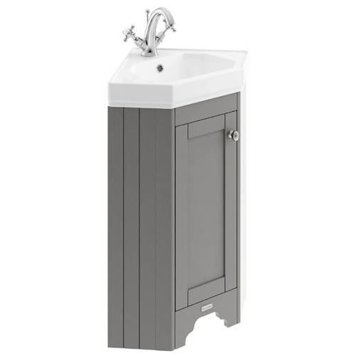 Larger image of Old London Furniture Corner Vanity Unit With Basins (Storm Grey, 1TH).