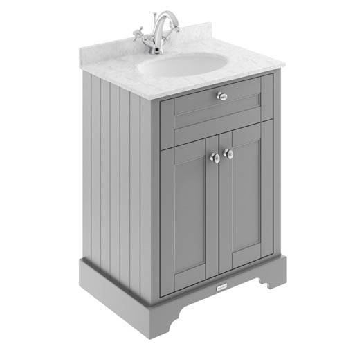 Old London Floor Standing Vanity Unit - 600mm - Storm Grey - 2 Door - Grey Marble Top - Image 2