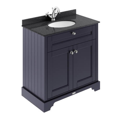Old London Floor Standing 2 Door Vanity Unit - 800mm - Twilight Blue - Black Marble Top - Image 3