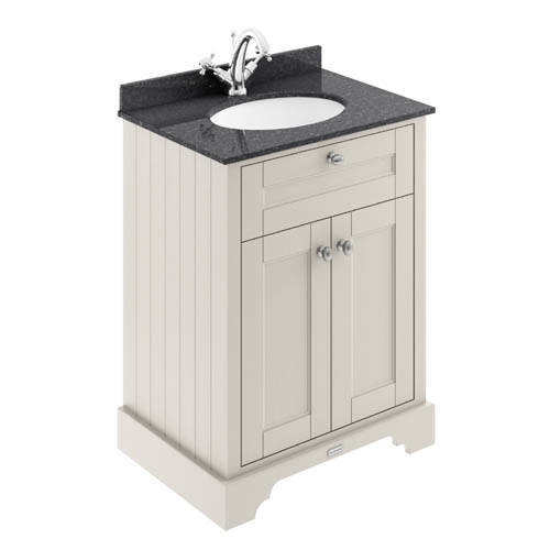 Old London Timeless Sand Woodgrain 2 Door Vanity Unit With Black Marble Countertop And Round Ceramic Basin | | Mdf | 600Mm - Image 4