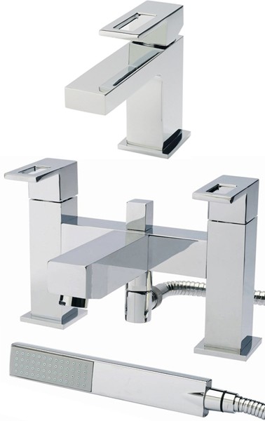 Larger image of Hudson Reed Logo Basin Mixer & Bath Shower Mixer Tap Set (Free Shower Kit).