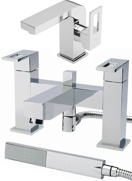 Larger image of Hudson Reed Logo Basin & Bath Shower Mixer Tap Set (Free Shower Kit).