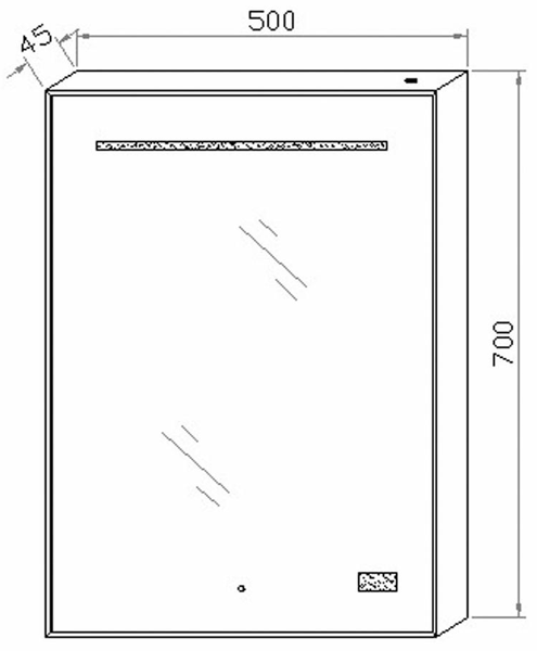 Technical image of Ultra Mirrors Back Lit Mirror With Touch Sensor & Digital Clock.