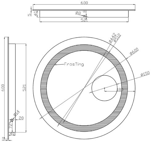 Technical image of Hudson Reed Mirrors Oracle Motion Sensor Mirror (600mm Diameter).