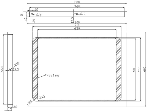 Technical image of Hudson Reed Mirrors Insight Mirror With De-Mister Pad (800x600mm).