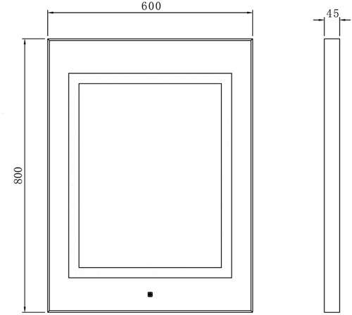 Technical image of Premier Mirrors Level Touch Sensor LED Mirror, De-Mister Pad (600x800).