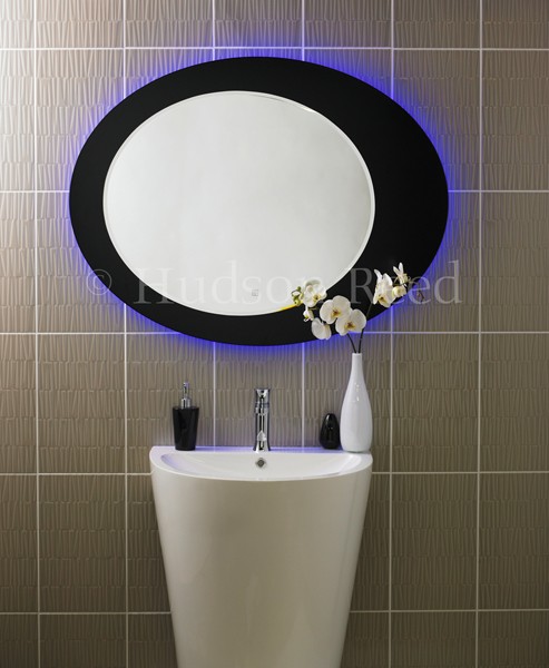 Example image of Hudson Reed Mirrors Nimbus Bathroom Mirror, Blue LED Lights. 1050x800.