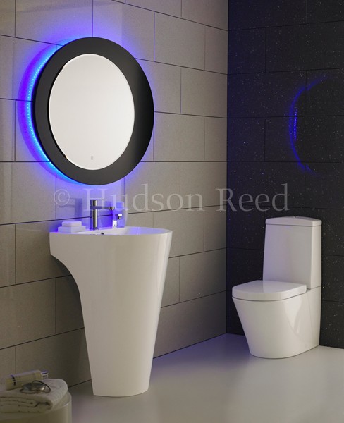Example image of Hudson Reed Mirrors Nimbus Bathroom Mirror, Blue LED Lights. 1050x800.