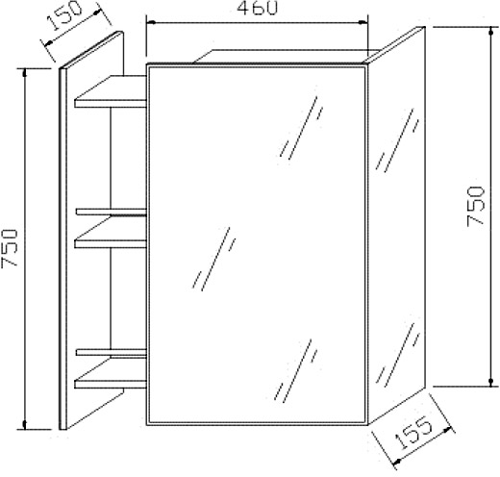 Technical image of Premier Cabinets Intrigue Mirror Bathroom Cabinet (460x750mm).