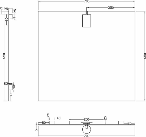 Technical image of Ultra Mirrors Elan Mirror With Light. 700x650mm.