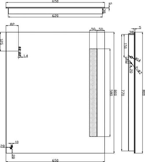 Technical image of Hudson Reed Mirrors Vizor Mirror With De-Mister, Clock & Shaver (800x650).