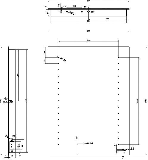 Technical image of Hudson Reed Mirrors Panorama Mirror, Shaver & De-Mister (600x800mm).