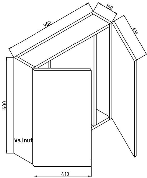 Technical image of Ultra Harbour 2 Door Mirror Cabinet (Walnut). 900Wx160Dx600Hmm.