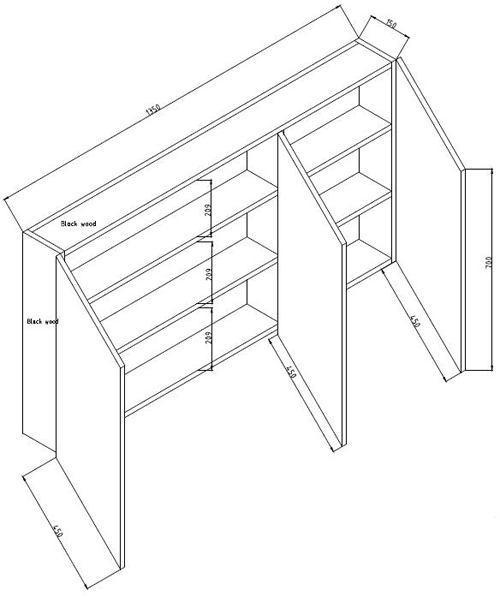 Technical image of Hudson Reed Quartet Quartet 3 Door Mirror Cabinet (1350x700mm).