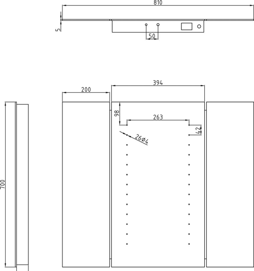 Technical image of Hudson Reed Mirrors Glory Motion Sensor LED Folding Mirror (794x700).