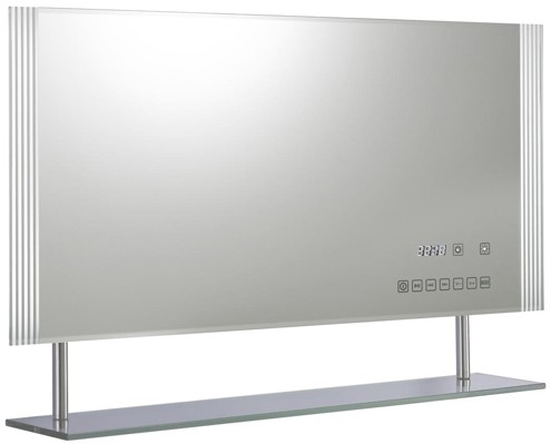 Larger image of Ultra Mirrors Portal Backlit Mirror With Digital Clock, Speaker & USB Port.