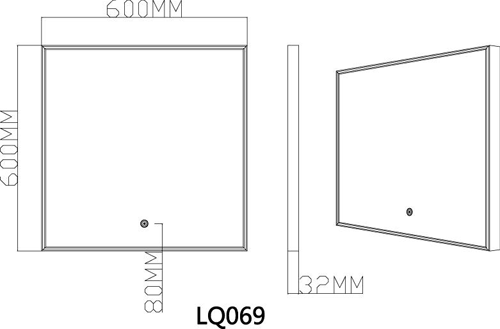 Technical image of Hudson Reed Mirrors Albany Mirror With Motion LED Lights (600x600mm).