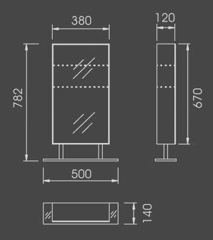 Technical image of Hudson Reed Baltimore stainless steel mirror bathroom cabinet.