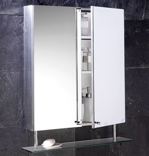 Example image of Hudson Reed Dakota stainless steel mirror bathroom cabinet. 600mm.