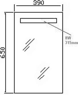 Technical image of Ultra Cabinets Consul Mirror Bathroom Cabinet & Light.  390x650mm.