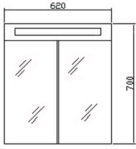 Technical image of Ultra Cabinets Tucson Mirror Bathroom Cabinet & Light.  620x700mm.