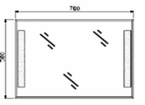 Technical image of Hudson Reed Mirrors Adela Backlit Bathroom Mirror. Size 700x500mm.