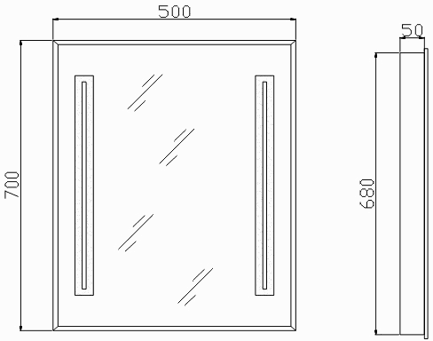 Technical image of Hudson Reed Mirrors Adriana Backlit Bathroom Mirror. Size 500x700mm.