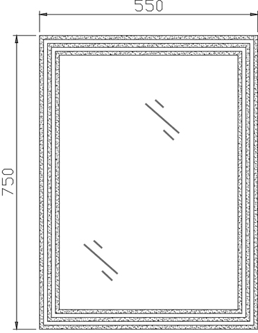 Technical image of Ultra Mirrors Cavalli Bathroom Mirror. Size 550x750mm.