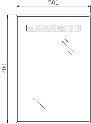 Technical image of Ultra Mirrors Tosca Backlit Bathroom Mirror. Size 500x700mm.