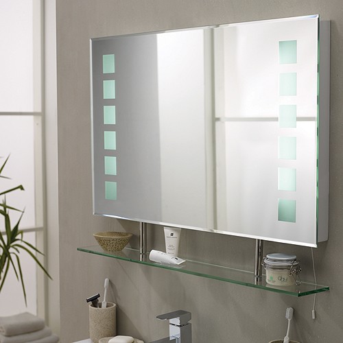 Example image of Ultra Mirrors Latitude Backlit Bathroom Mirror With Shelf. 800x500mm.