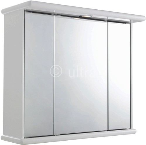 Larger image of Ultra Cabinets Cryptic 3 Door Mirror Cabinet, Light & Shaver. 700x620x270mm.