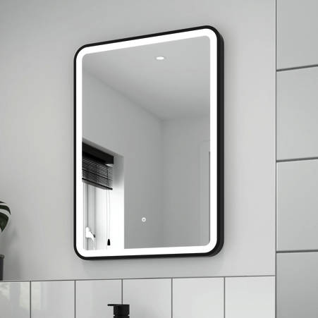 nuie Black Framed LED Mirror 700 x 500mm - Touch Sensor - Demister Pad - IP44 Rated - Image 5