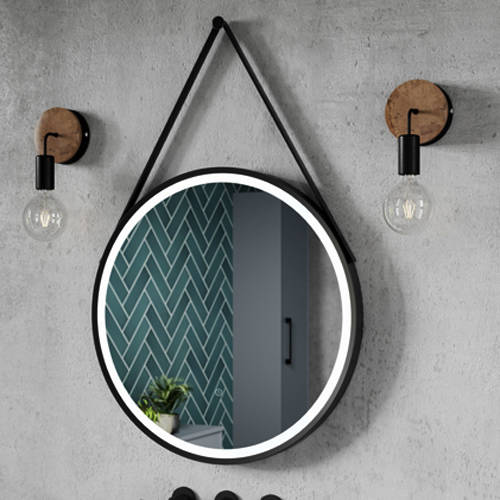 nuie Matt Black Round Illuminated Bathroom Mirror 600mm - Image 4