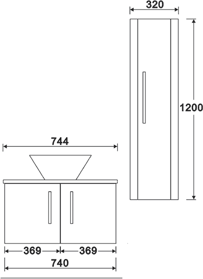 Technical image of Hudson Reed Lumina Wall Hung Furniture Pack (White Granite Worktop).