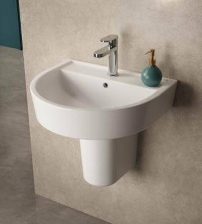 Example image of Hudson Reed Ceramics Luna Flush To Wall Toilet, Seat, 425mm Basin & Ped.